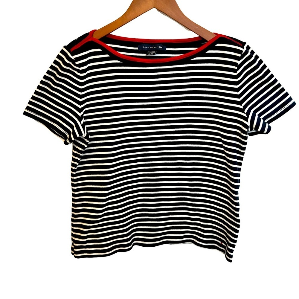 Tommy Hilfiger | 100% Cotton Boat Neck Striped Blue & White Shirt Size XL